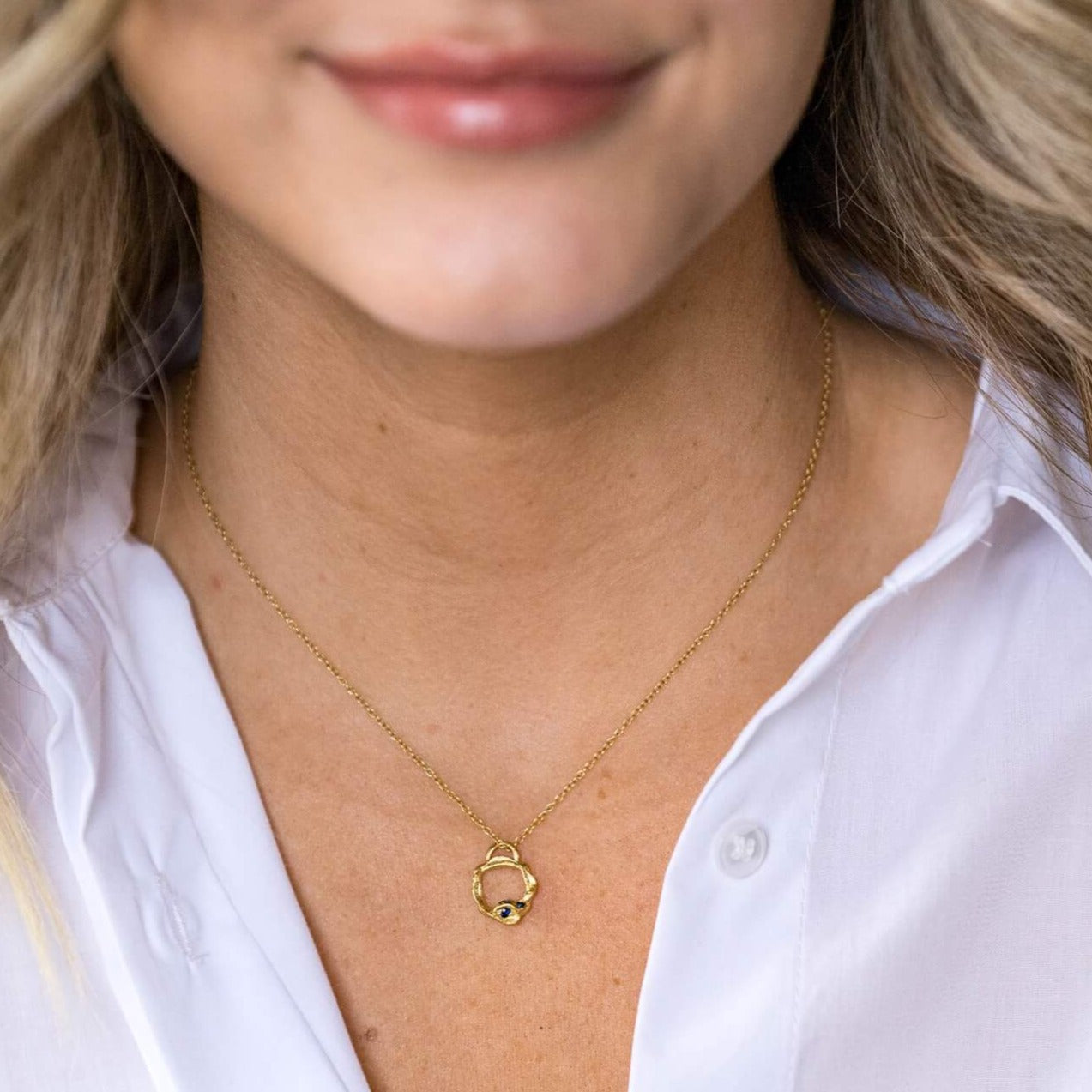 Blue Sapphire and Gold Eternity Birthstone Necklace (Small)