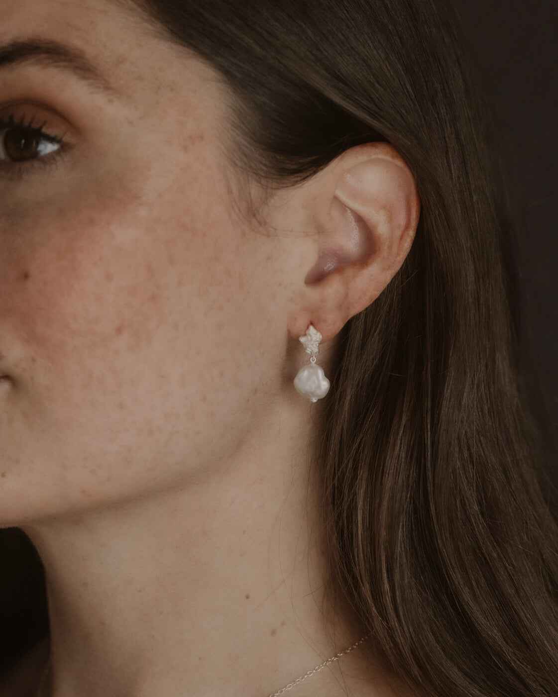 Pearl Silver Lichen Drop Earrings