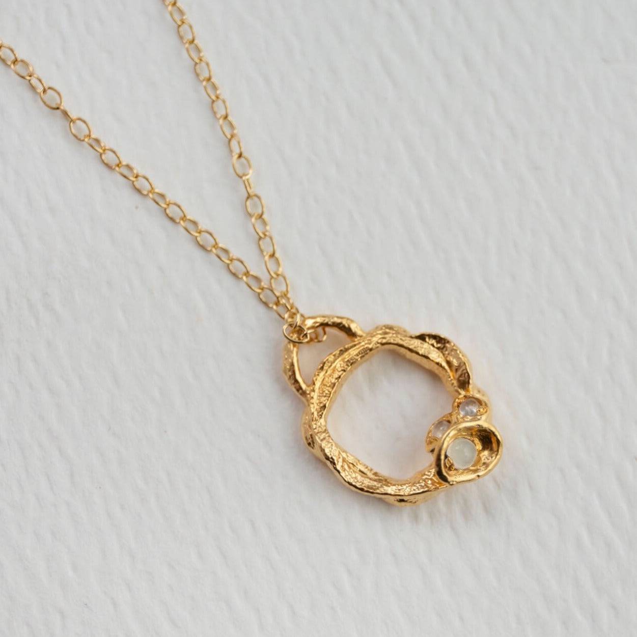 Moonstone and Gold Branch Small Eternity  Circle Necklace - Small