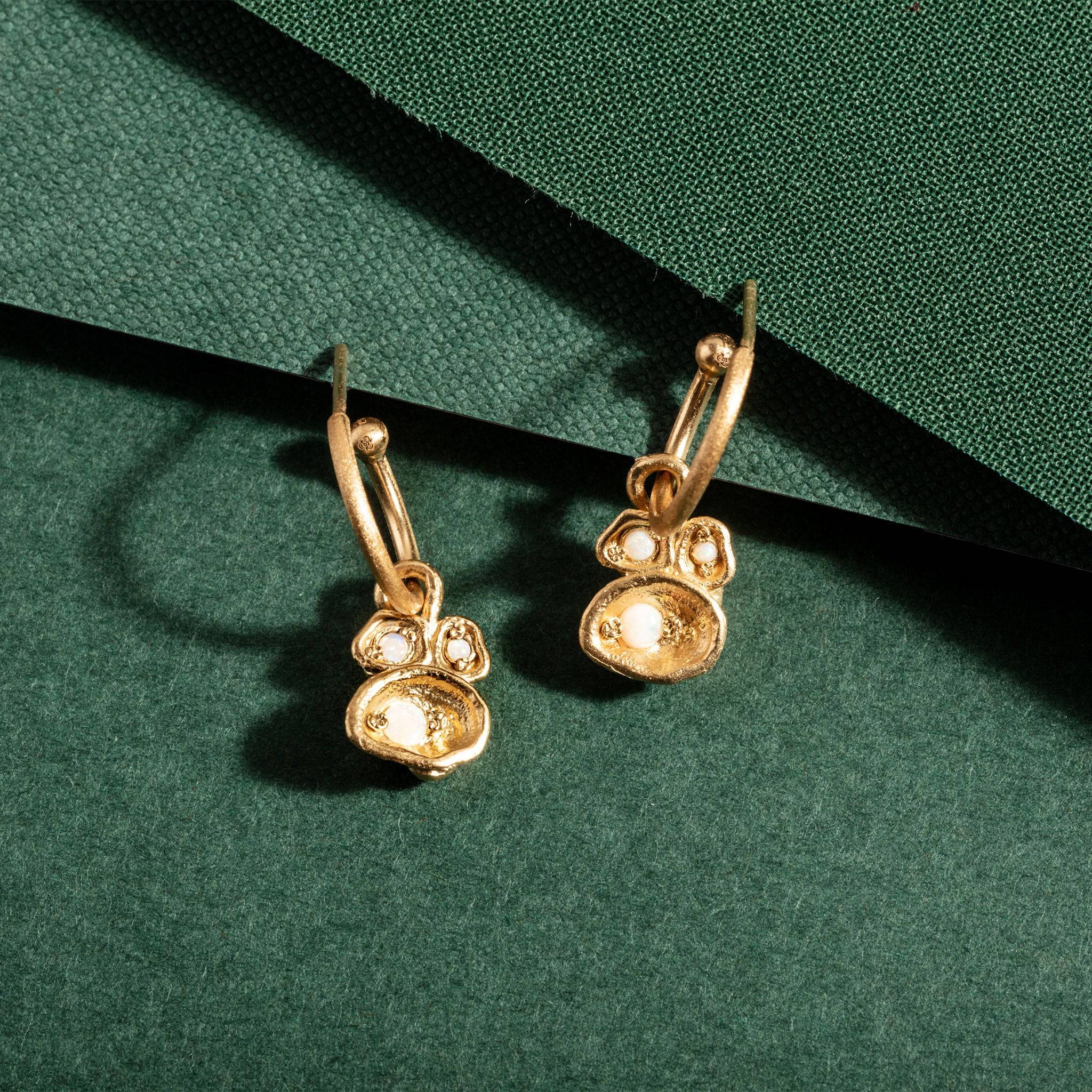 Opal and Gold Lichen Hoop Earrings