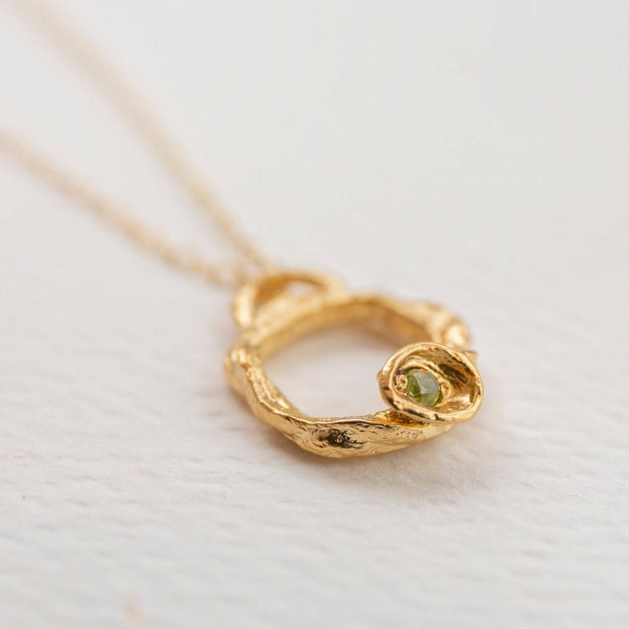 Peridot and Gold Branch Eternity Birthstone Necklace - Small