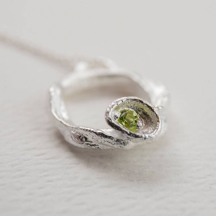 Peridot and Silver Branch Circle Necklace - Large