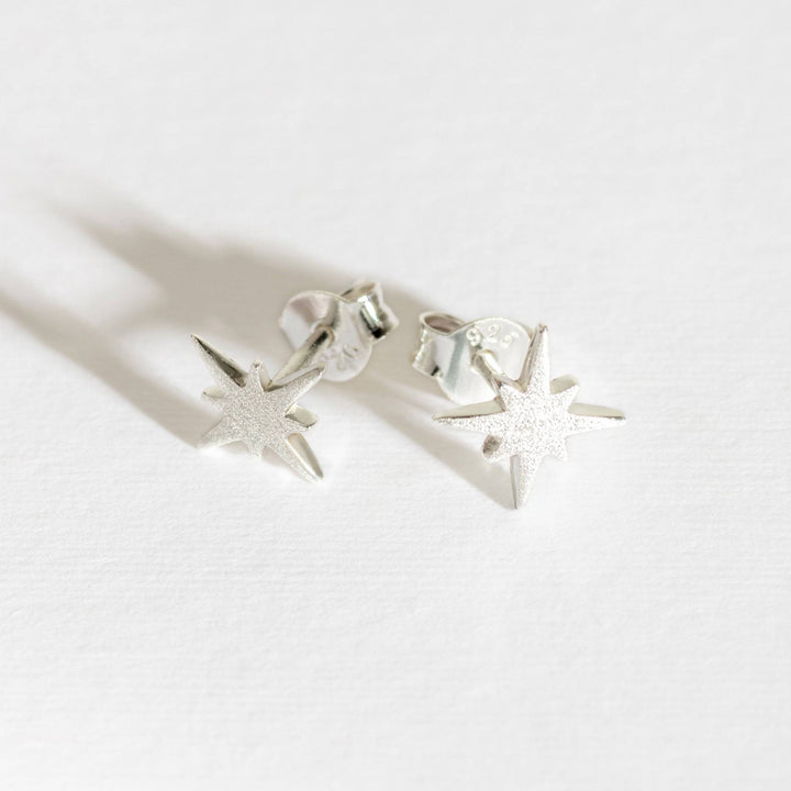 Brushed Silver North Star Stud Earrings
