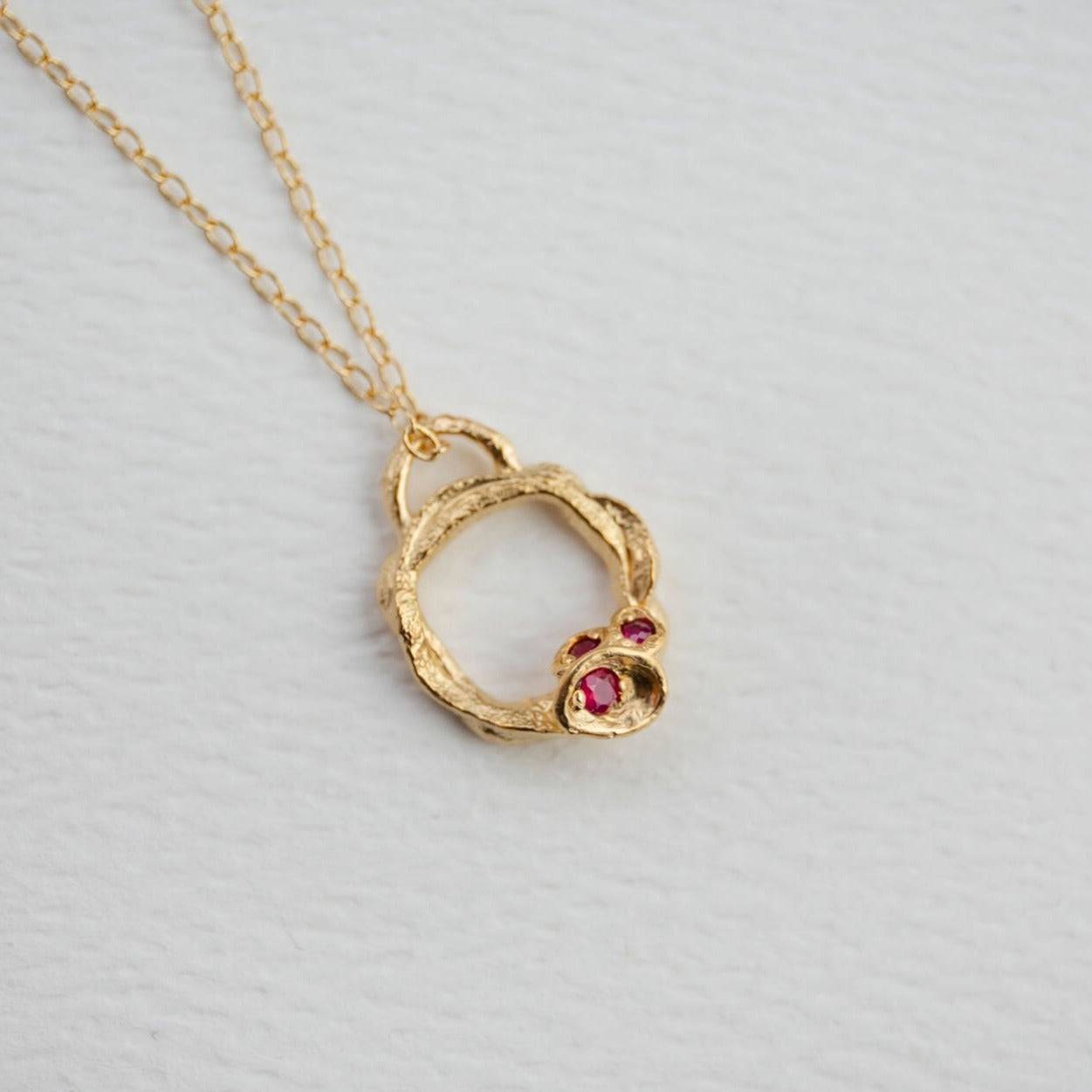 Ruby and Gold Branch Eternity Birthstone Necklace - Small