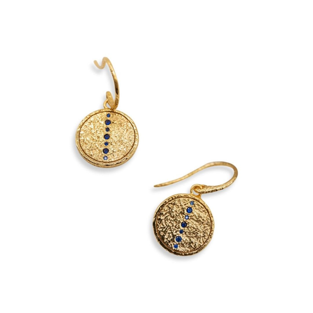 Sapphire Gold Coin Pendant Earrings