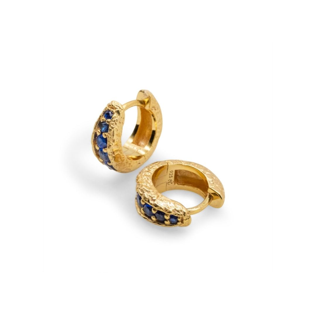 Sapphire Antique Gold Huggie Hoop Earrings