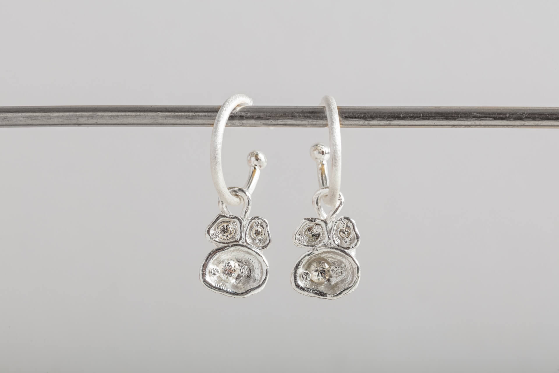 White Topaz Silver Lichen Hoop Earrings