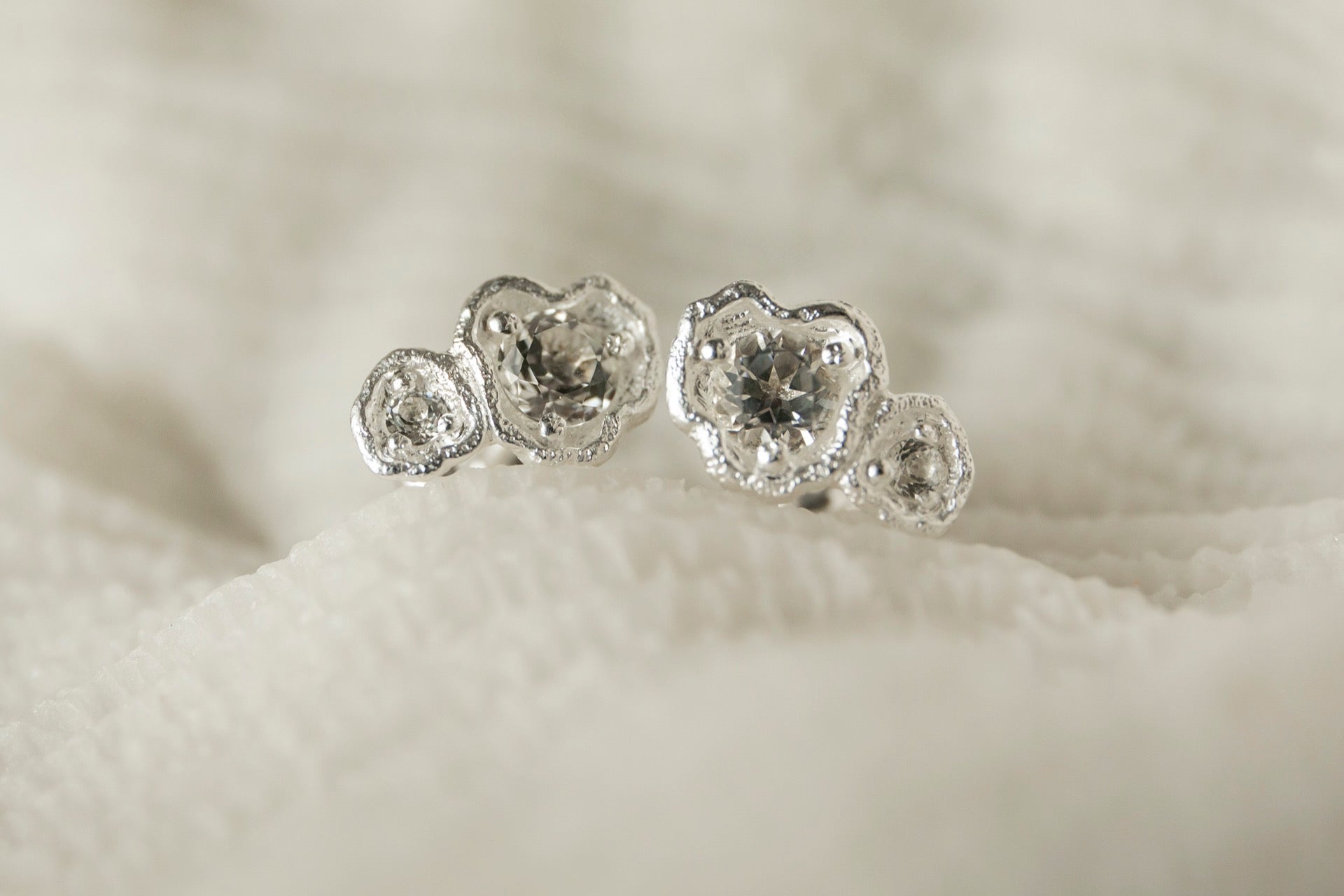 White Topaz Silver Climber Stud Earrings