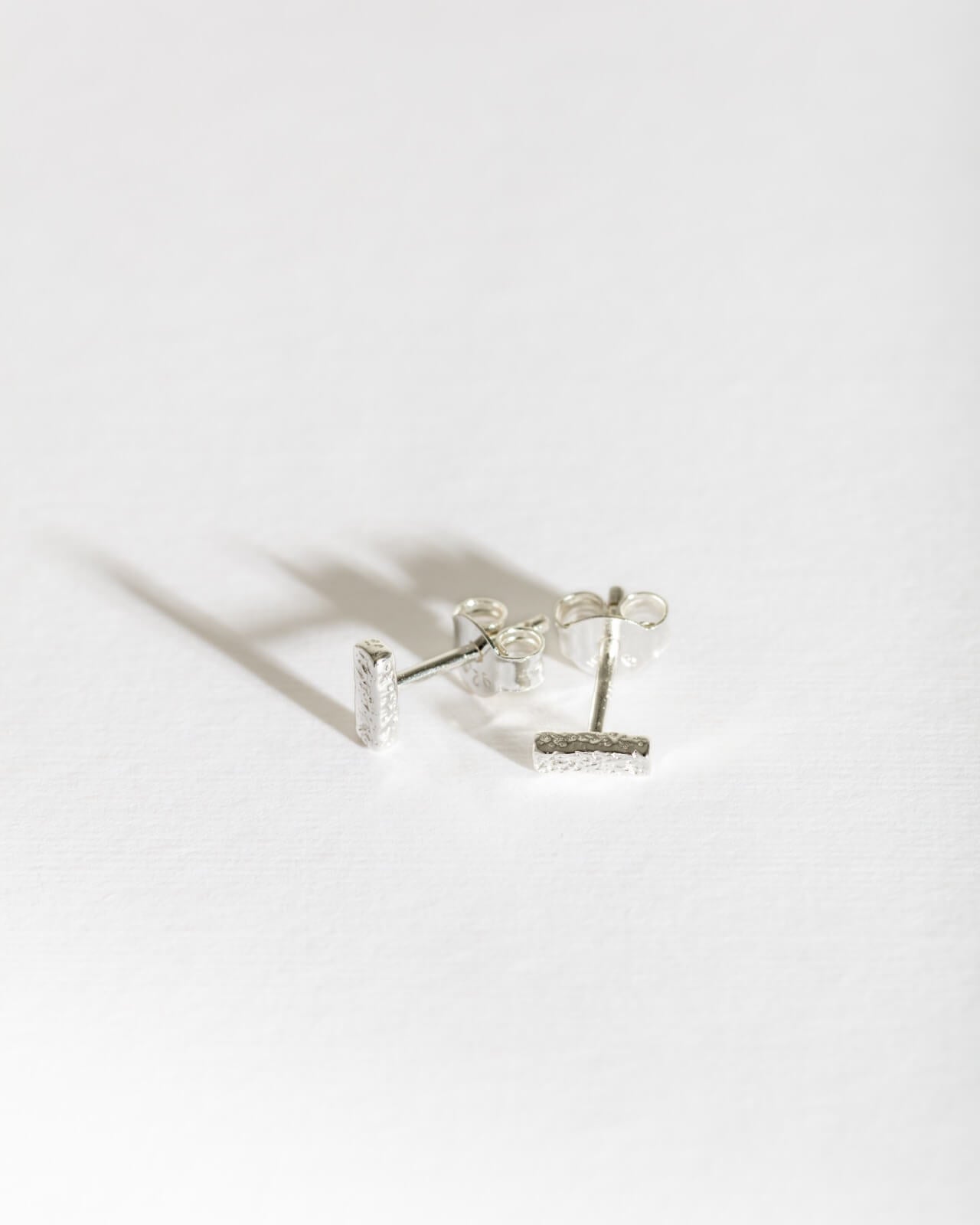 Antique-Textured Silver Bar Stud Earrings