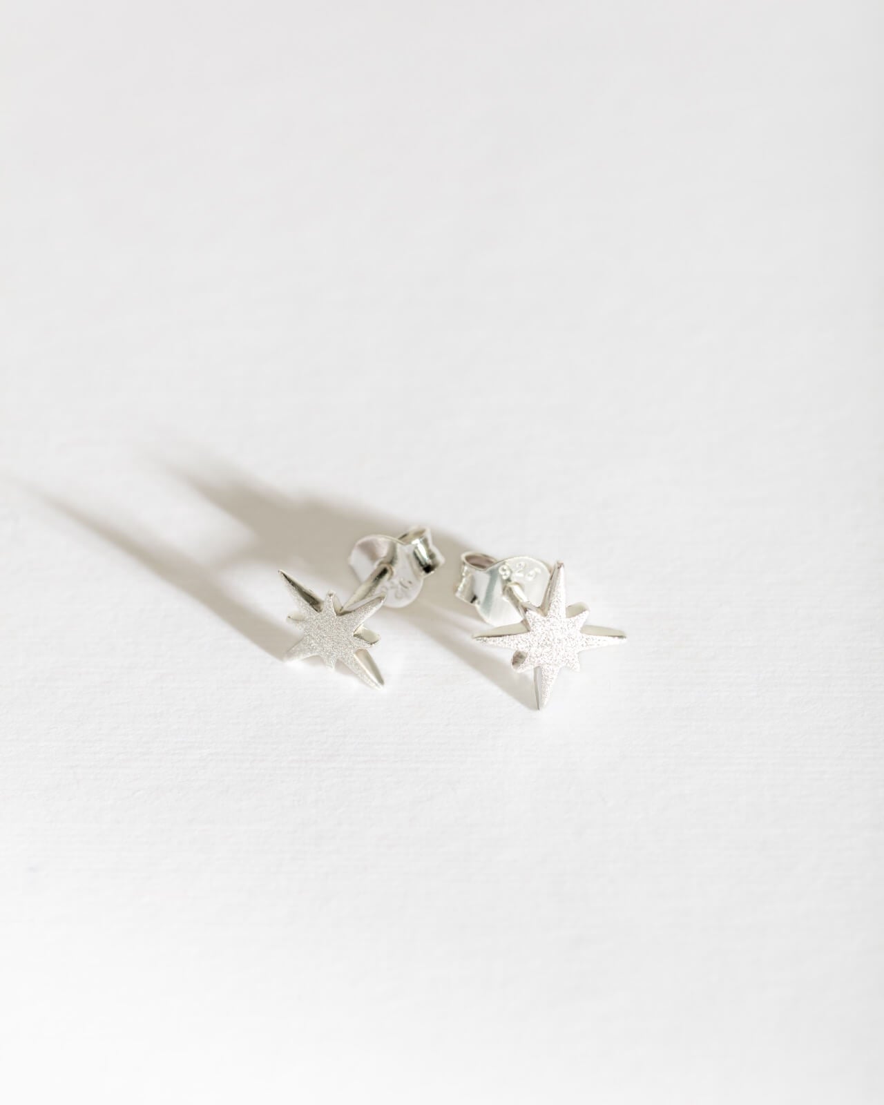 Brushed Silver North Star Stud Earrings