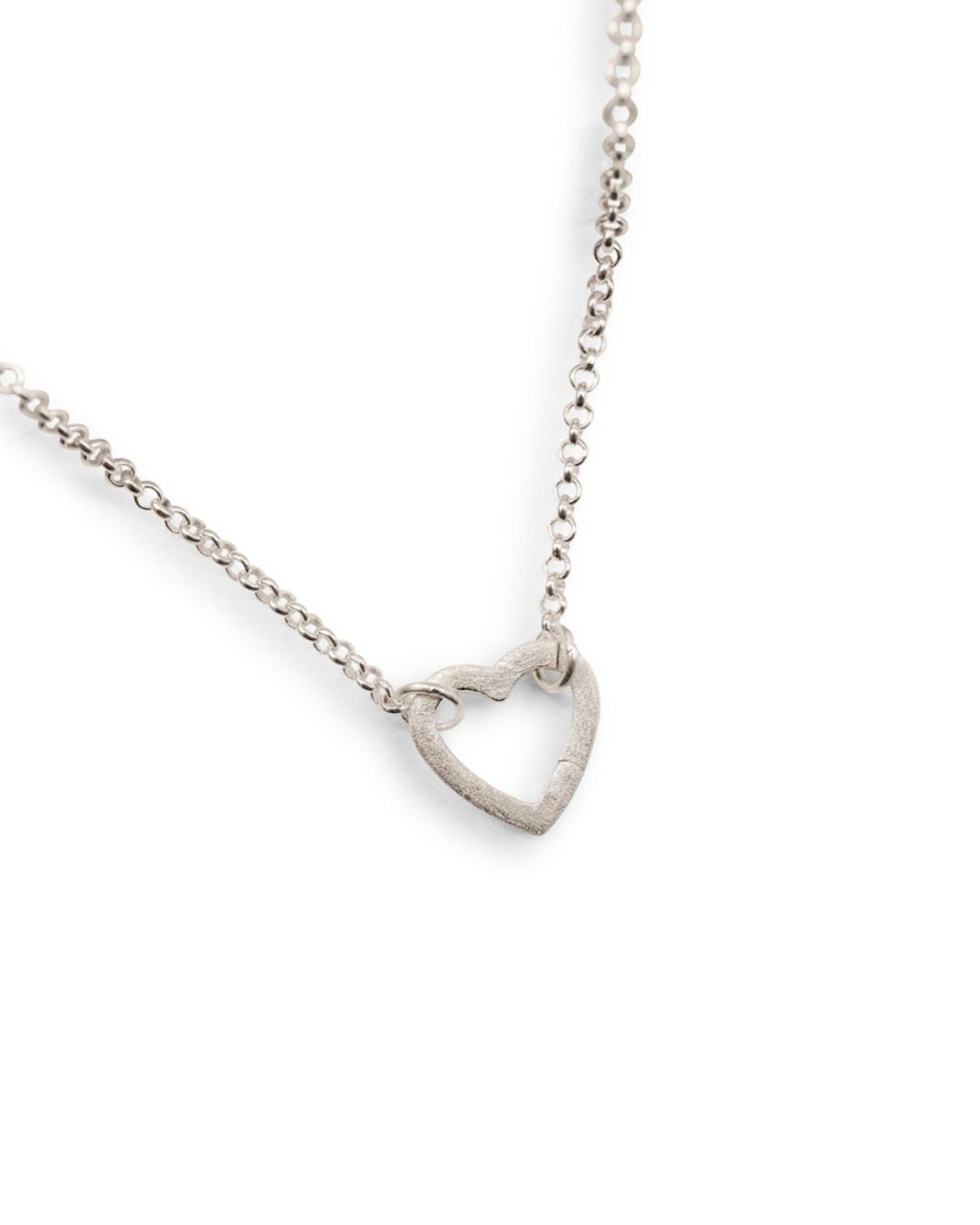 Brushed Heart Silver Connector Necklace