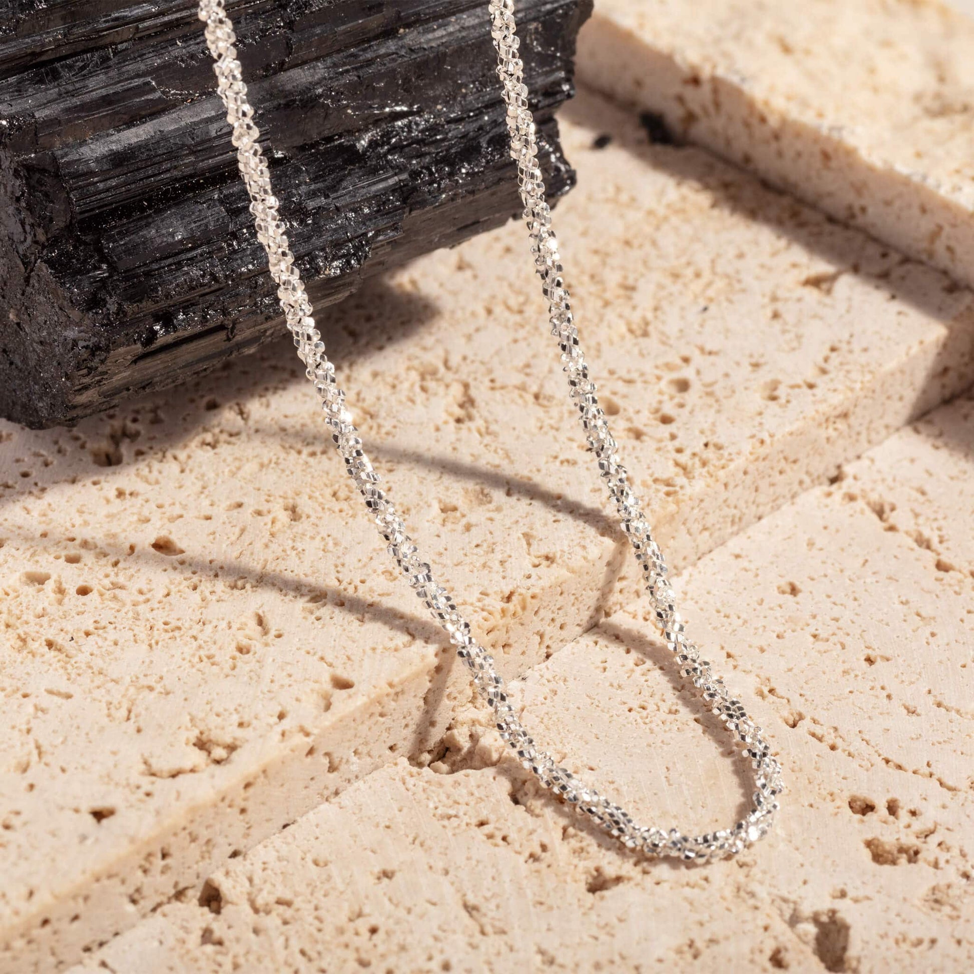 Stardust Layering Chain Silver Necklace - close up