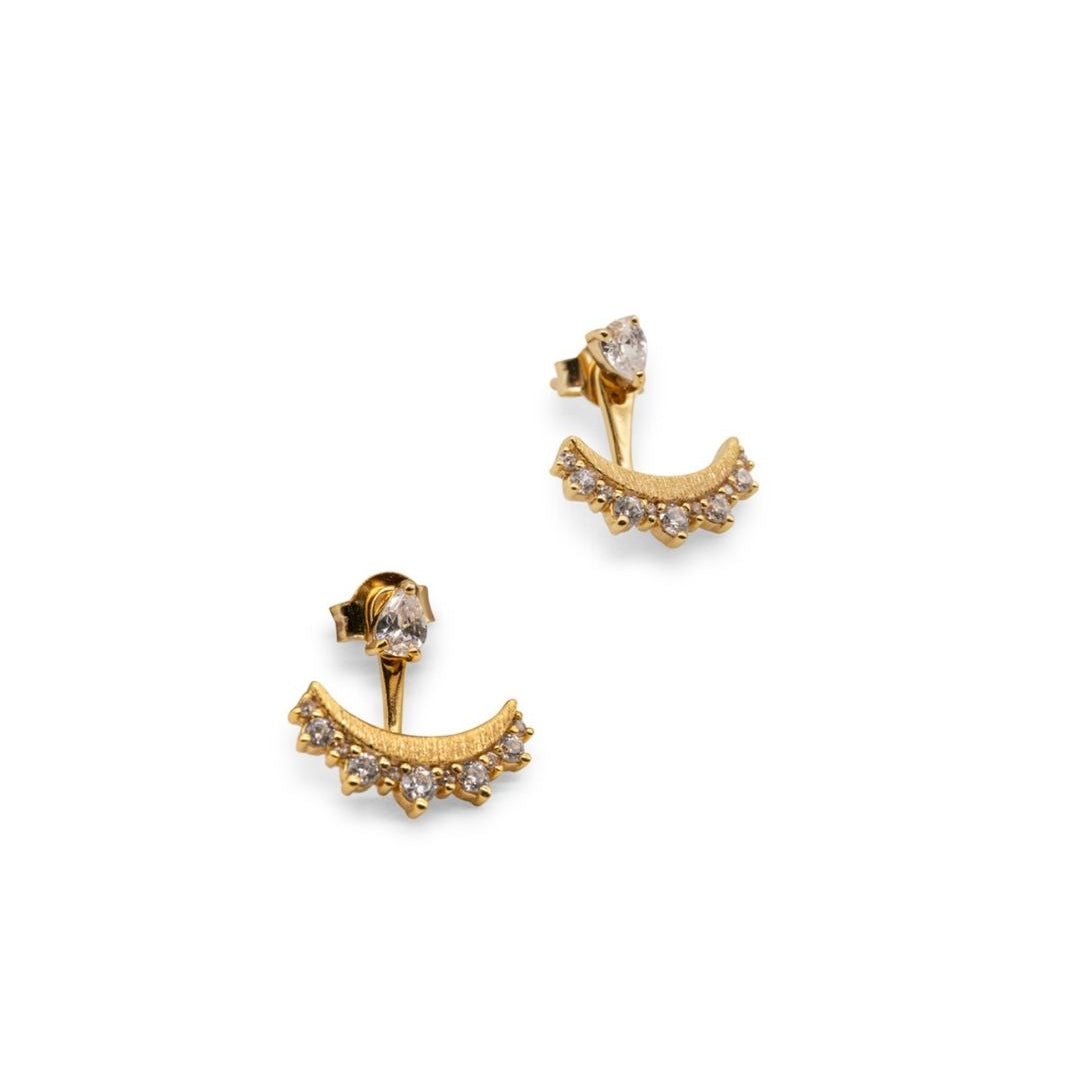 Sparkly Gold Crescent Ear Jacket Earrings