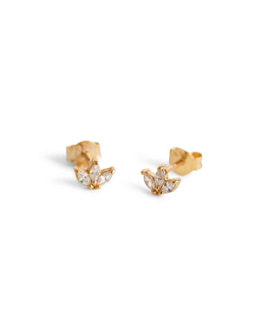 Sparkly Marquise Fan Gold Stud Earrings