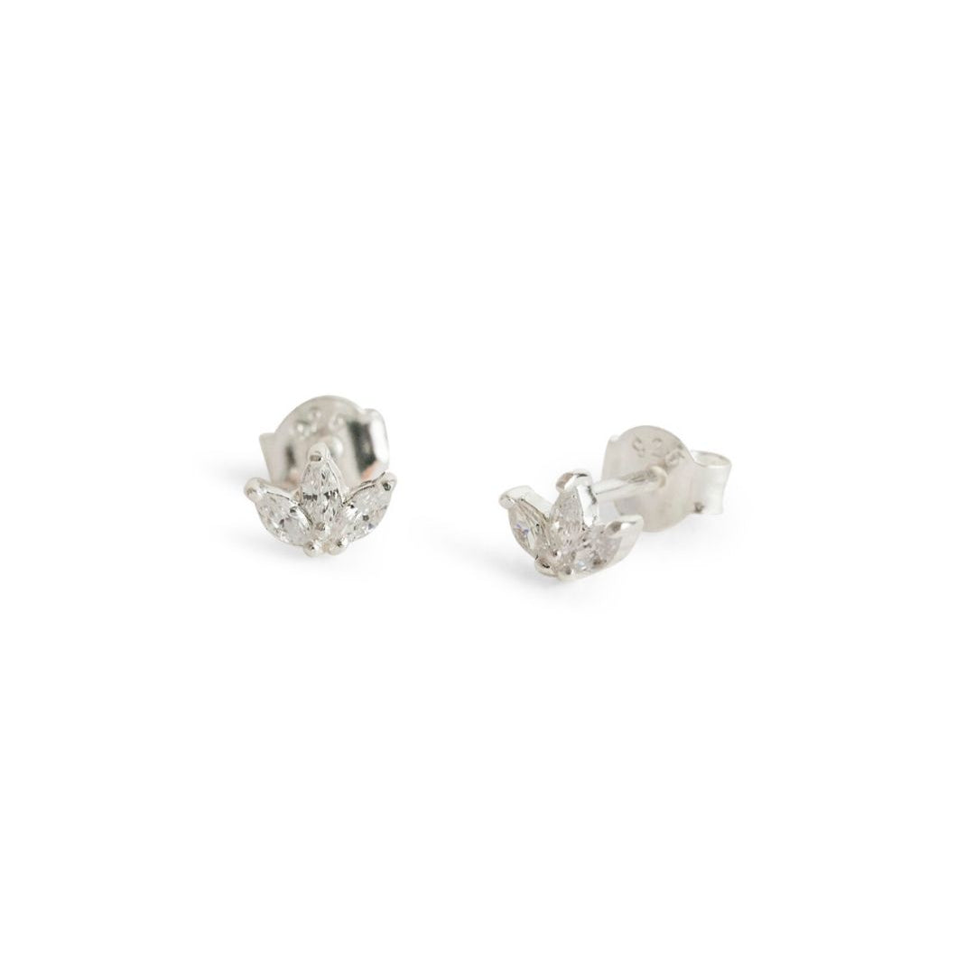 Sparkly Marquise Fan Silver Stud Earrings