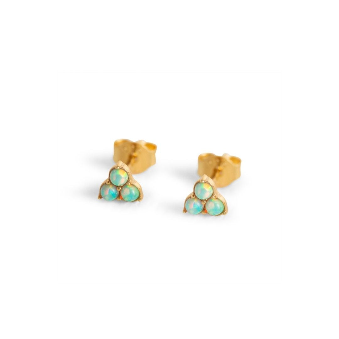 Triple Opal Mini Gold Stud Earrings