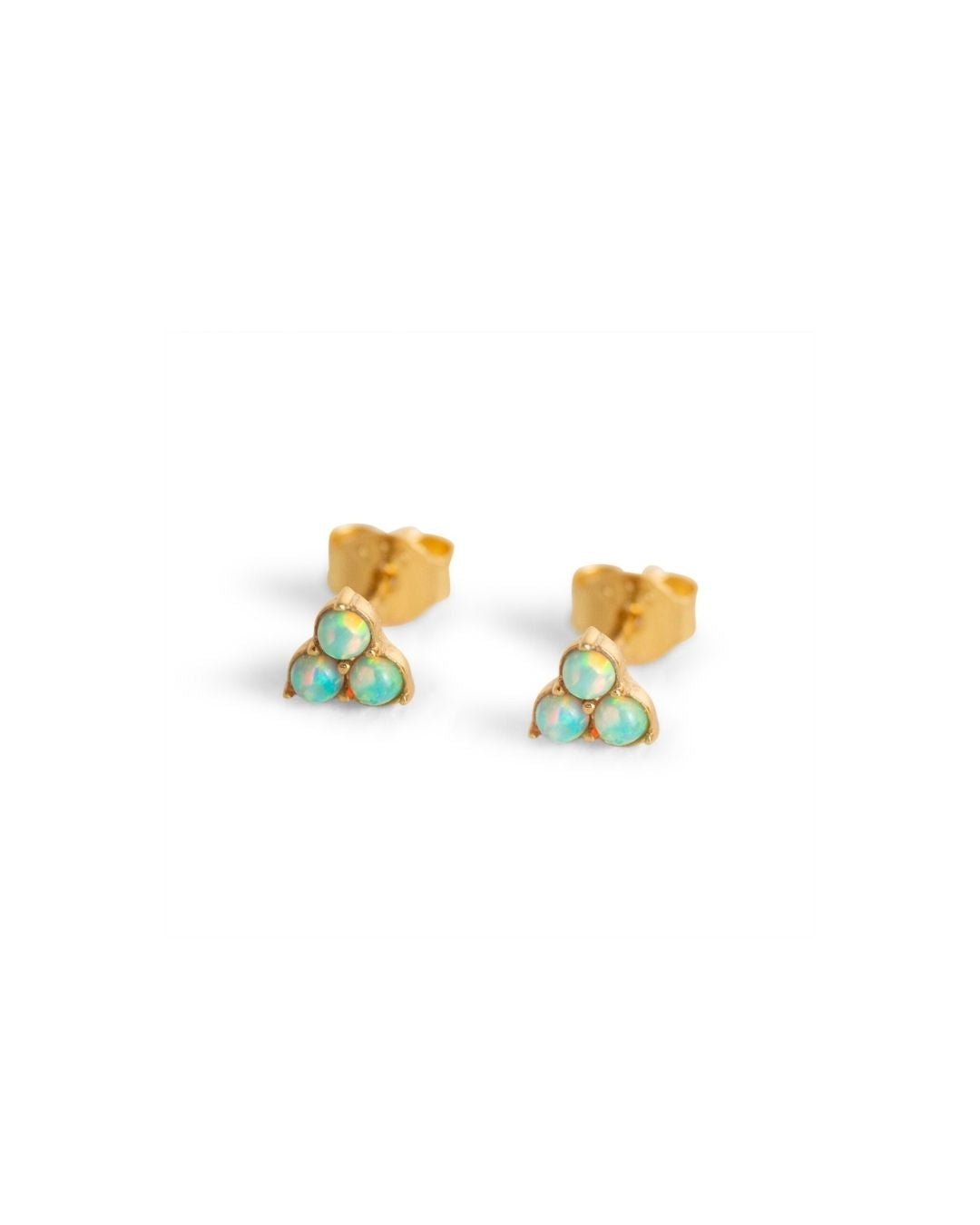 Triple Opal Mini Gold Stud Earrings