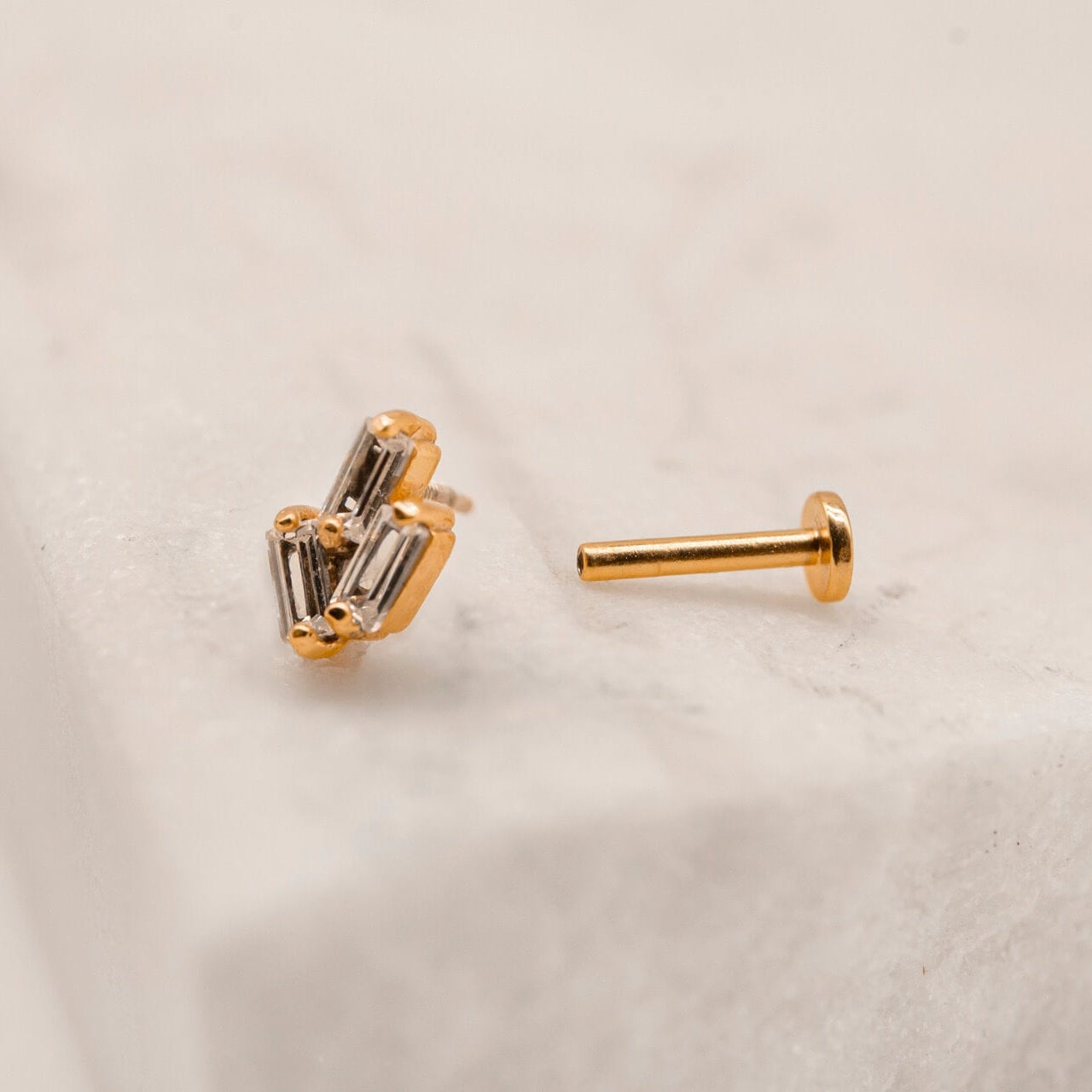 Triple Cubic Zirconia Gold Labret Earring