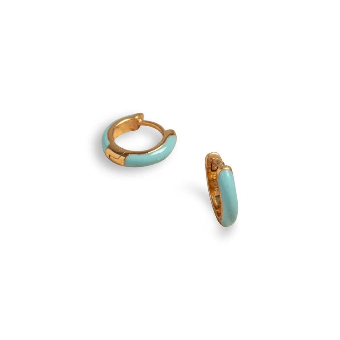 Turquoise Enamel Gold Huggie Earrings