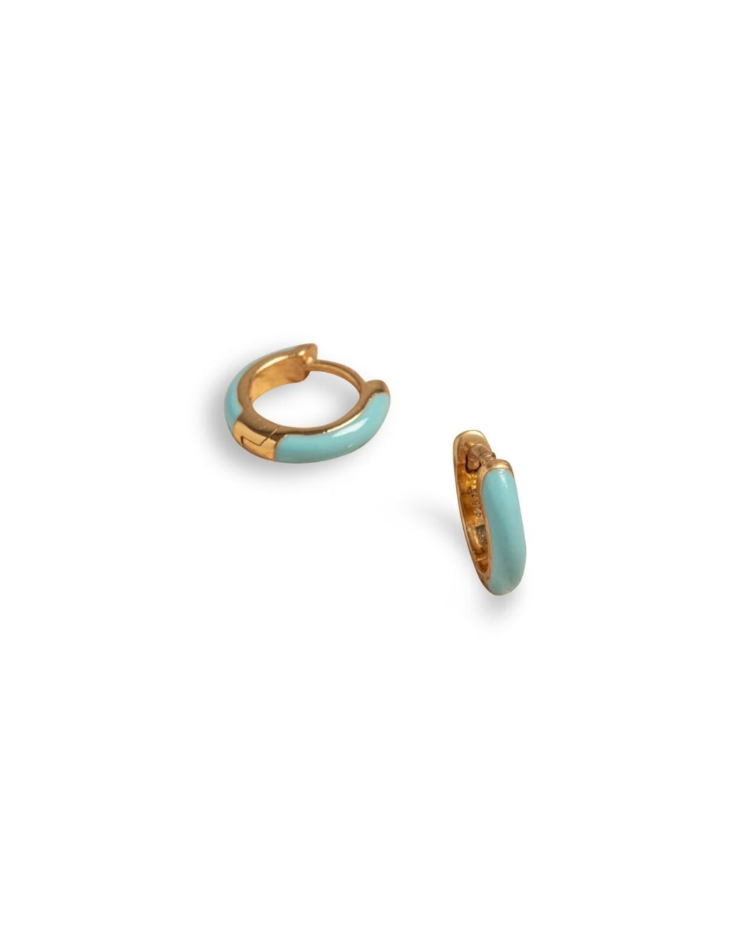 Turquoise Enamel Gold Huggie Earrings