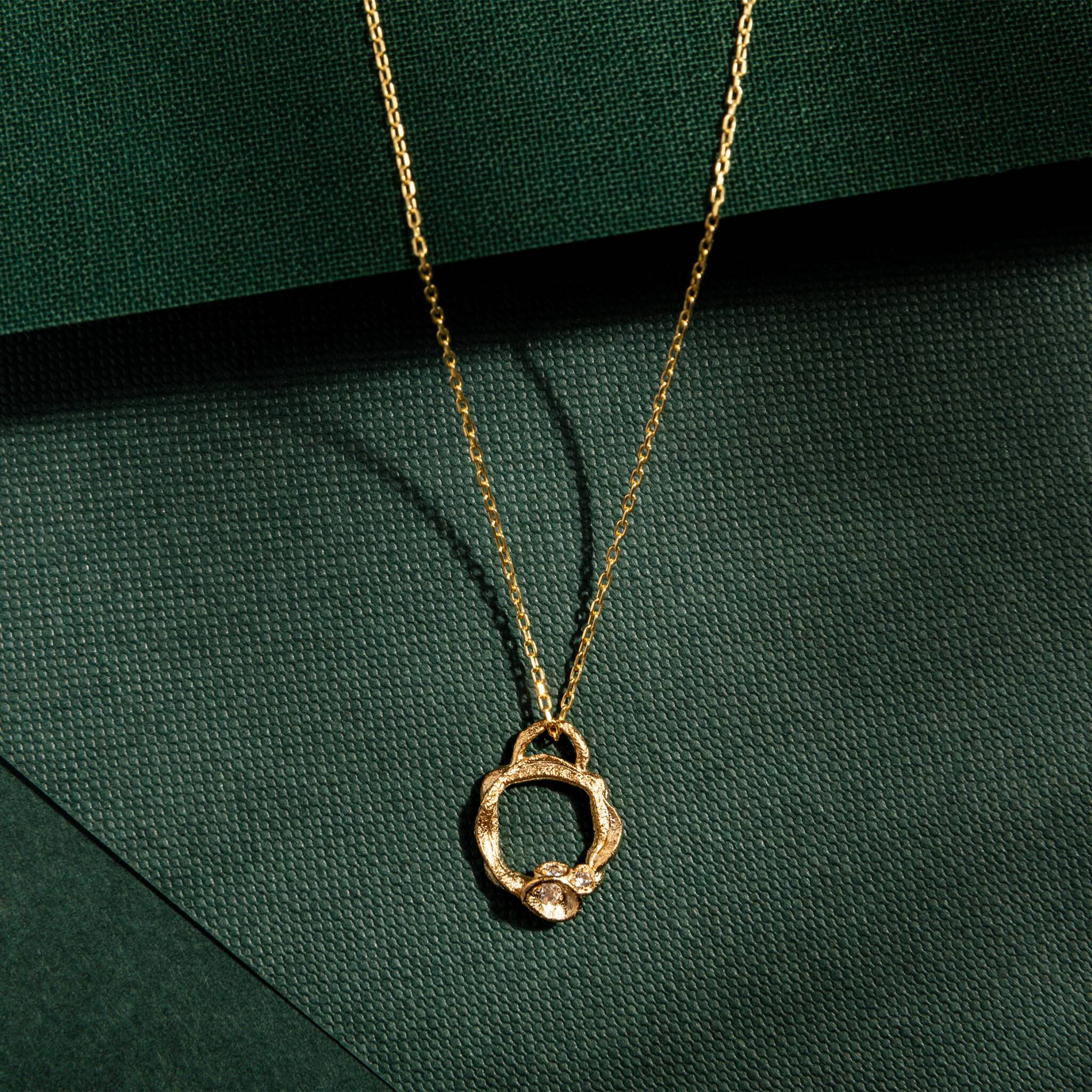 White Topaz and Gold Branch birthstone Eternity  Circle Necklace - Small