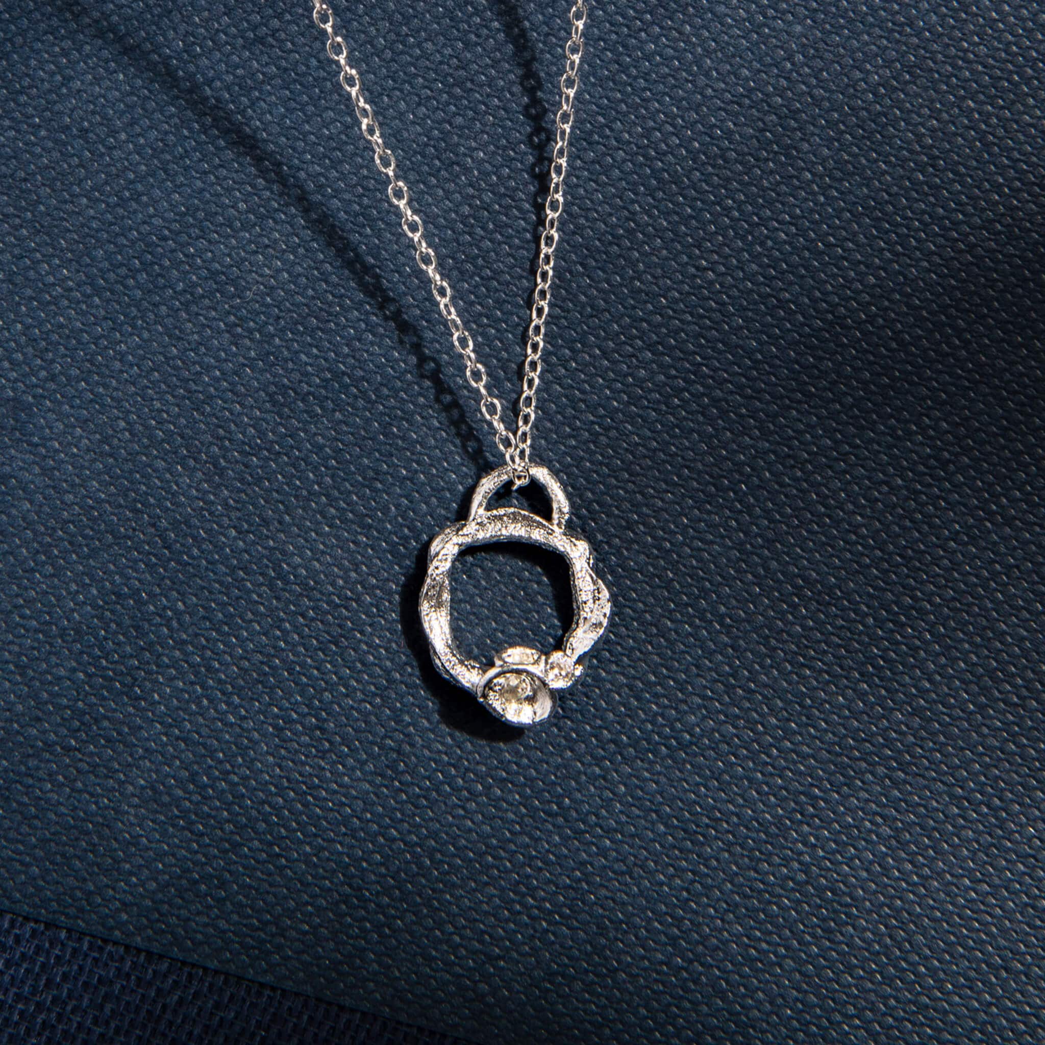 White Topaz and Silver Branch Birthstone Circle Necklace - Small