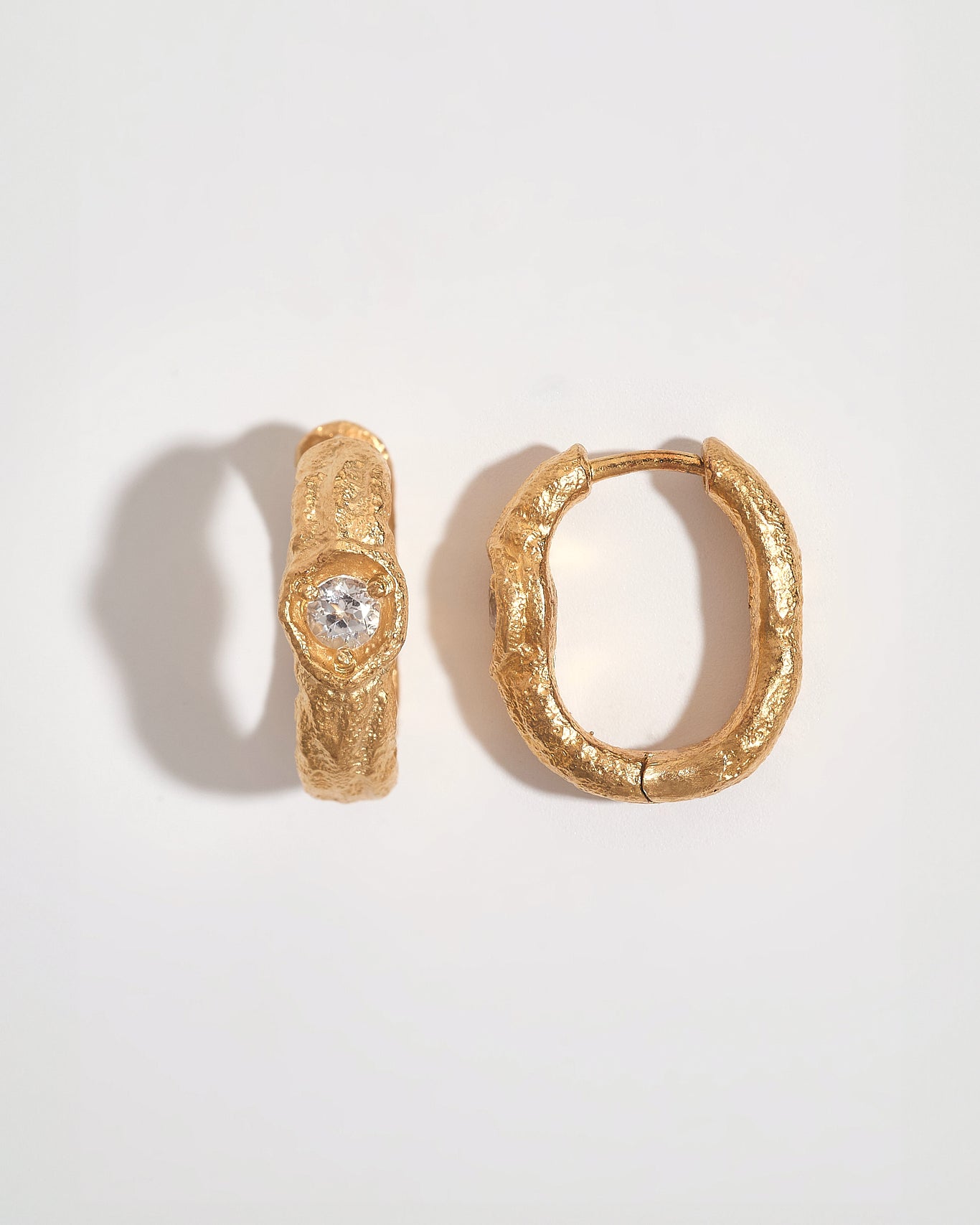 White Topaz Gold Branch Hoop Earrings