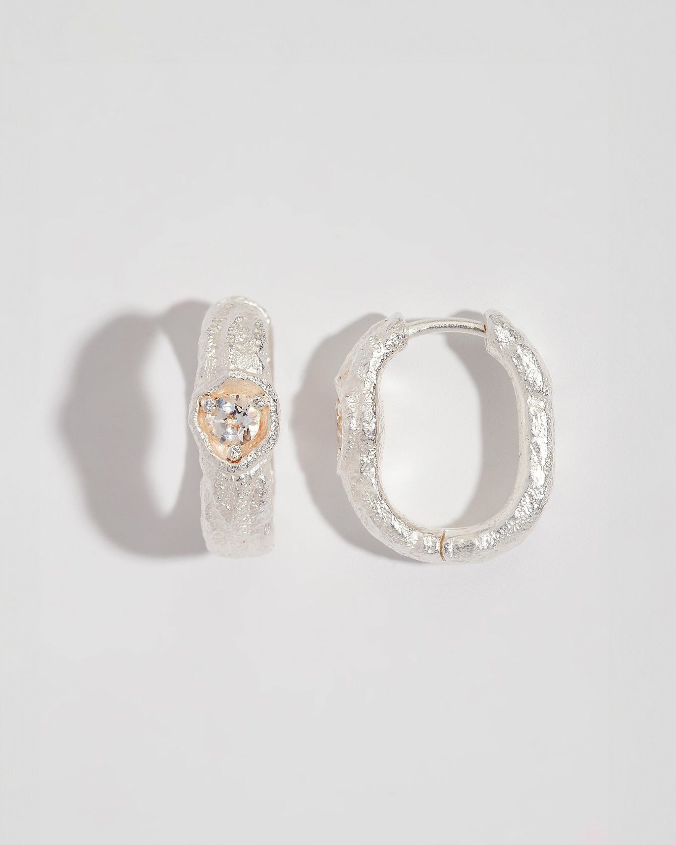 White Topaz Silver Branch Hoop Earrings