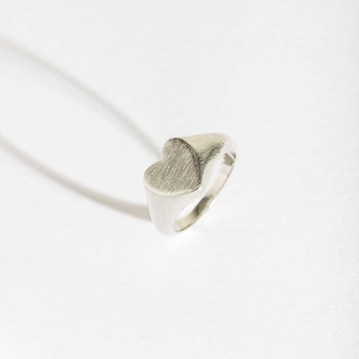 Brushed Heart Silver Signet Ring