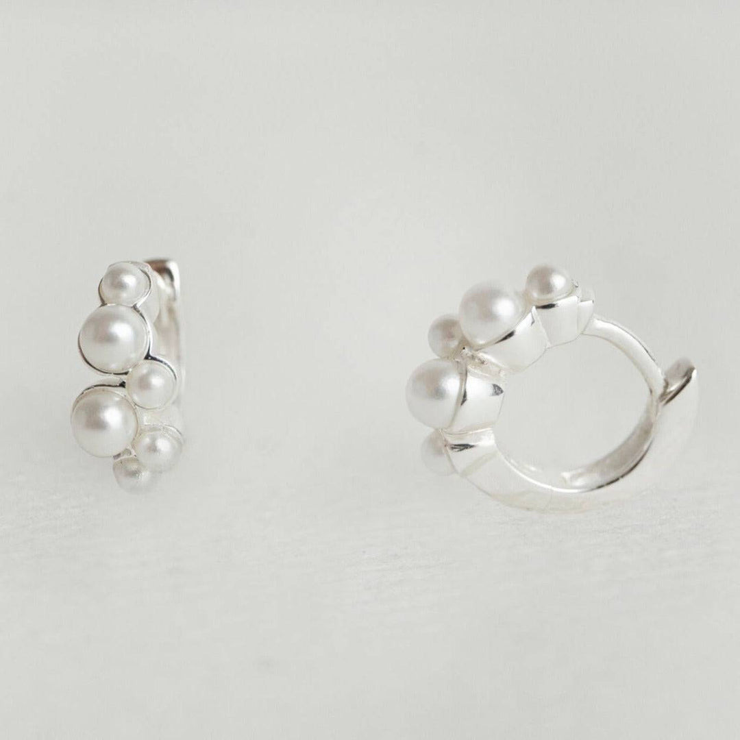 Pearl Silver Huggie Earrings