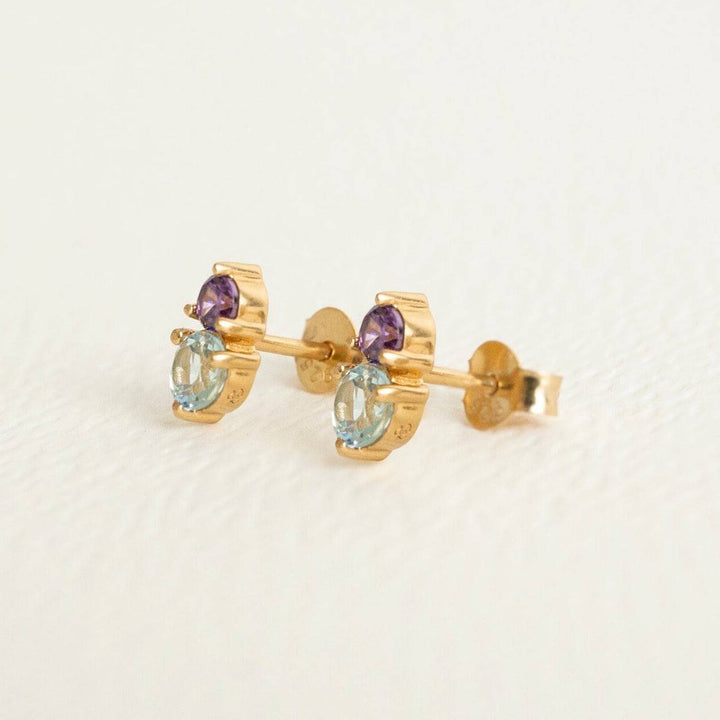 Amethyst and Sky Blue Topaz Gemstone Stud Earrings