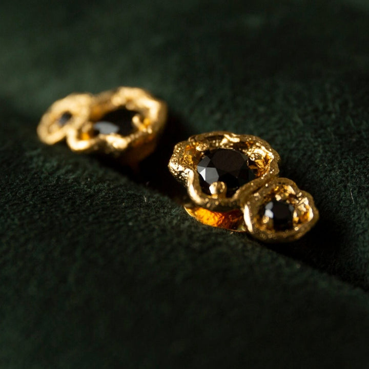 14k gold vermeil black spinel climber statement stud earrings