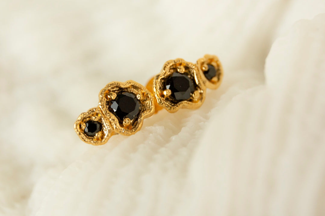 Black Spinel Gold Climber Stud Earrings
