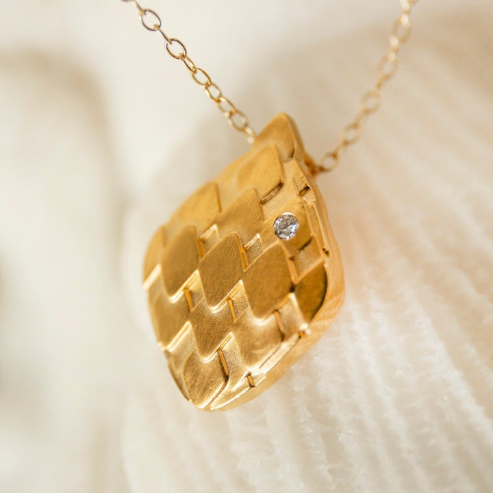  Lab grown diamond and 14k gold vermeil art deco pendant statement necklace