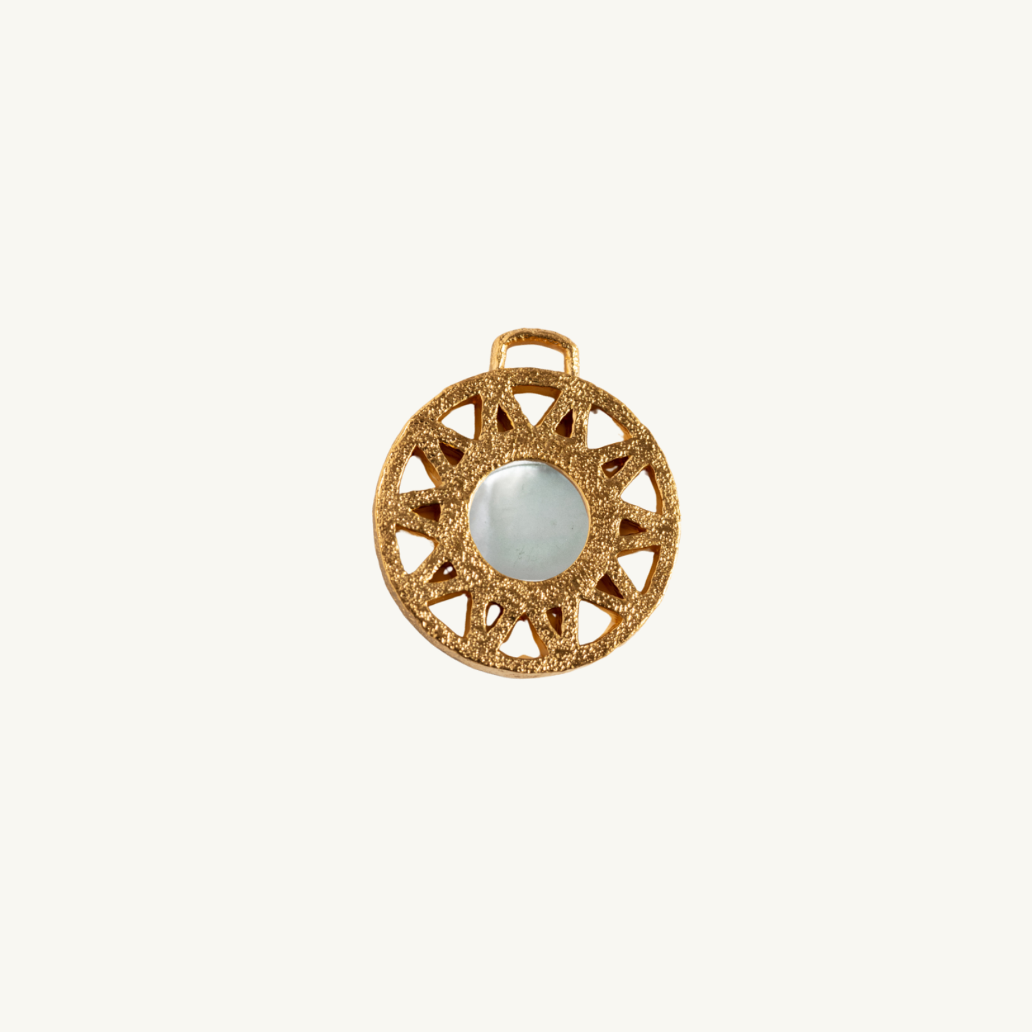 Geometric Mother of Pearl Disc Pendant - Gold  (Pendant Only No Chain)