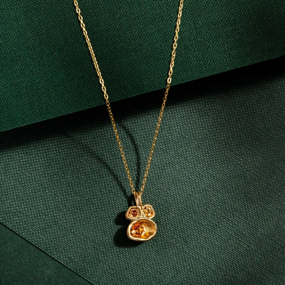  14k gold vermeil citrine gemstone birthstone lichen drop pendant necklace