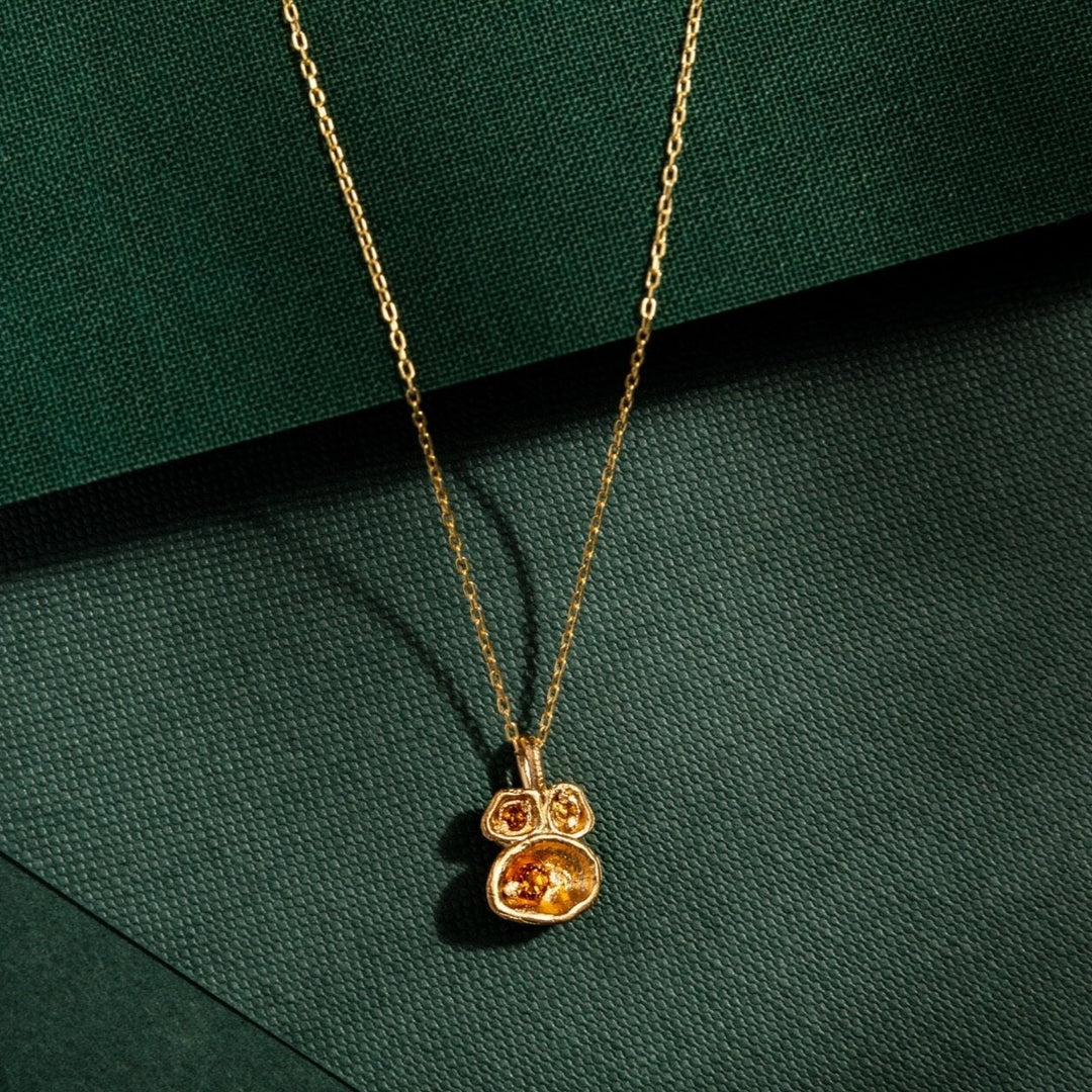  14k gold vermeil citrine gemstone birthstone lichen drop pendant necklace