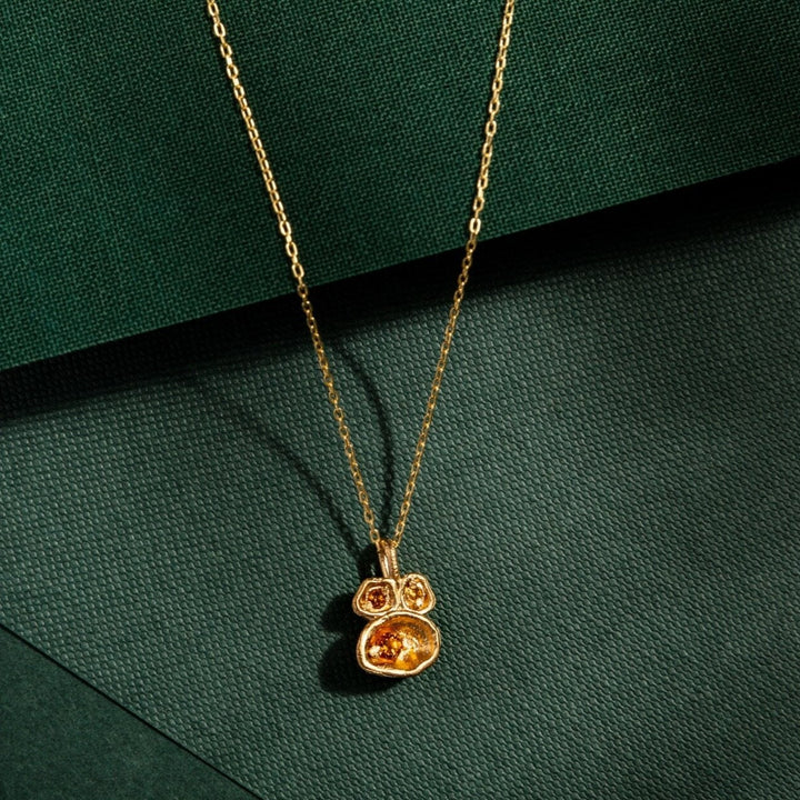  14k gold vermeil citrine gemstone birthstone lichen drop pendant necklace