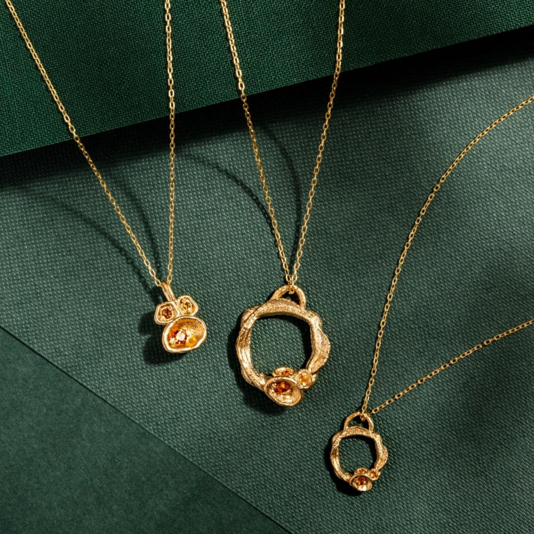  14k gold vermeil citrine gemstone birthstone eternity necklace collection in three sizes 