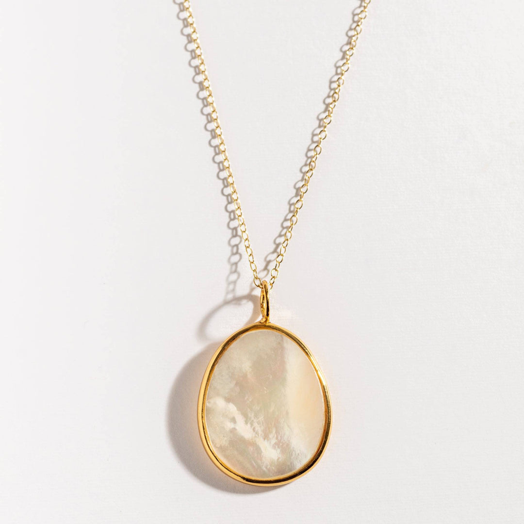 Mother of Pearl Large Gold Pendant Necklace