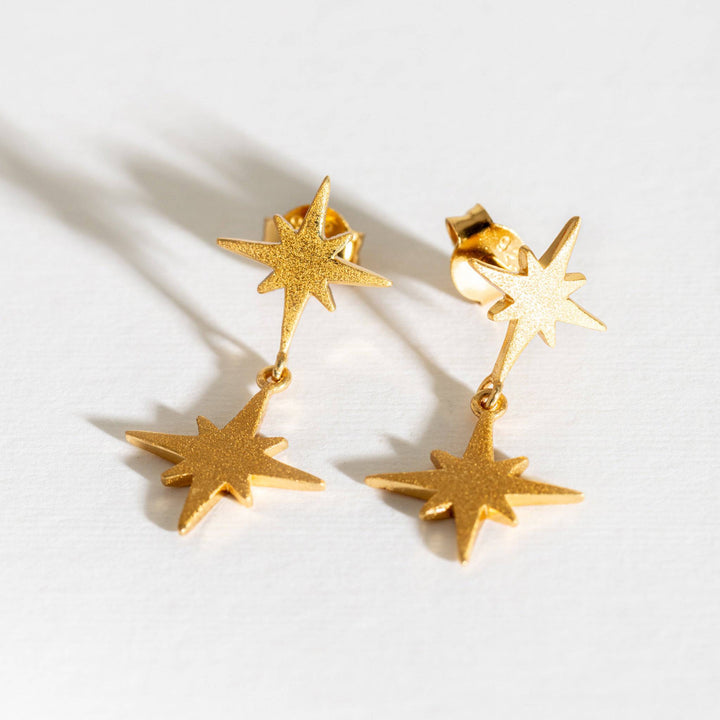Brushed Gold Double North Star Earrings