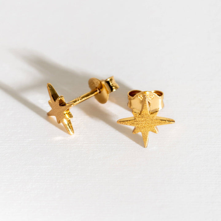Brushed Gold North Star Stud Earrings