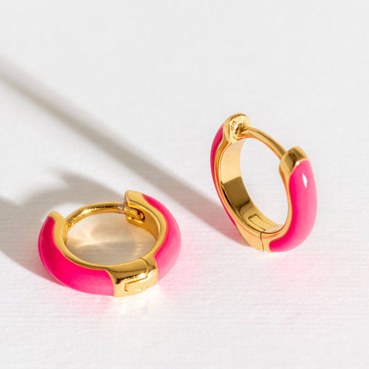 Hot Pink Gold Huggie Earrings