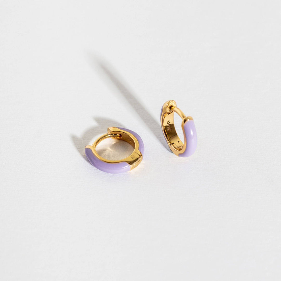 Lavender Enamel Gold Huggie Earrings