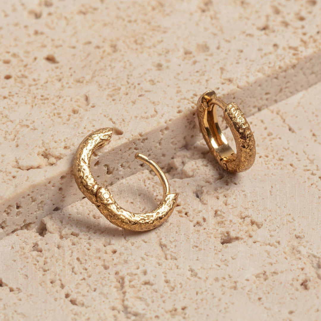 Antique-Textured Gold Huggie Earrings