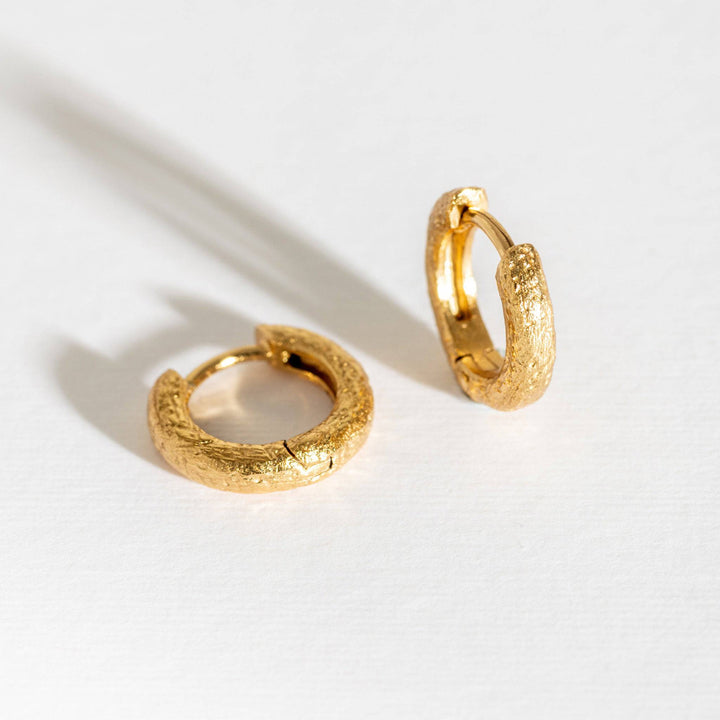 Antique-Textured Gold Huggie Earrings