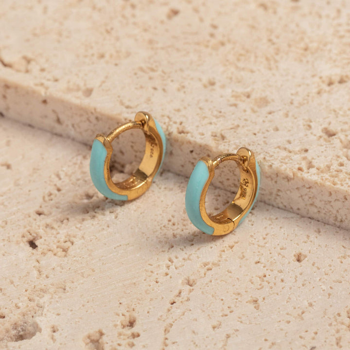 Turquoise Enamel Gold Huggie Earrings