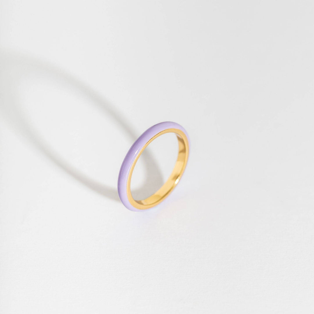 Lavender Enamel and Gold Stacking Ring