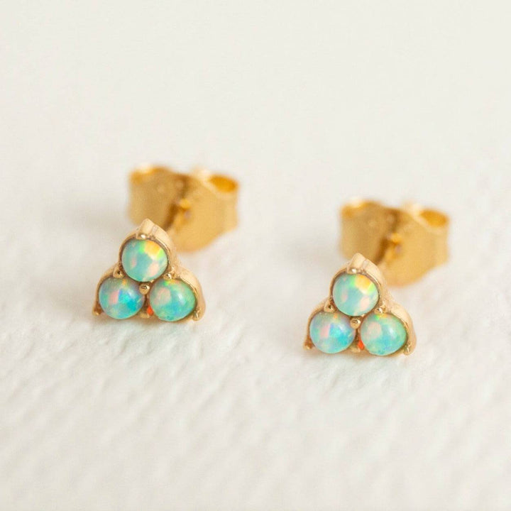 Triple Opal Mini Gold Stud Earrings