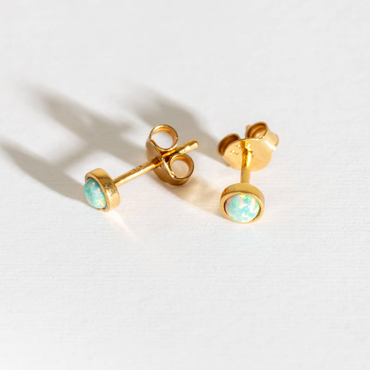 Moon Yellow Opal Gold Stud Earrings
